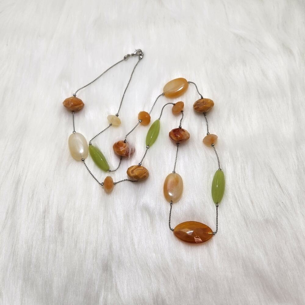 Chunky Jade Agate Beaded Statement Necklace Boho Orange